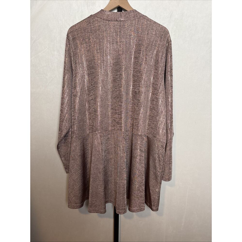 NEW Susan Graver Foil Printed Open Cardigan Women's 3X Pink Pockets Liquid Knit - Picture 6 of 11